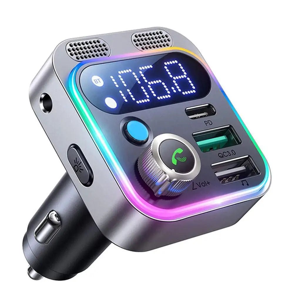 Bluetooth FM Transmitter for Car Radio with Dual Mics for Wireless Hands Free Phone Call MP3 Player Support Fast Charging - La Tienda Bella