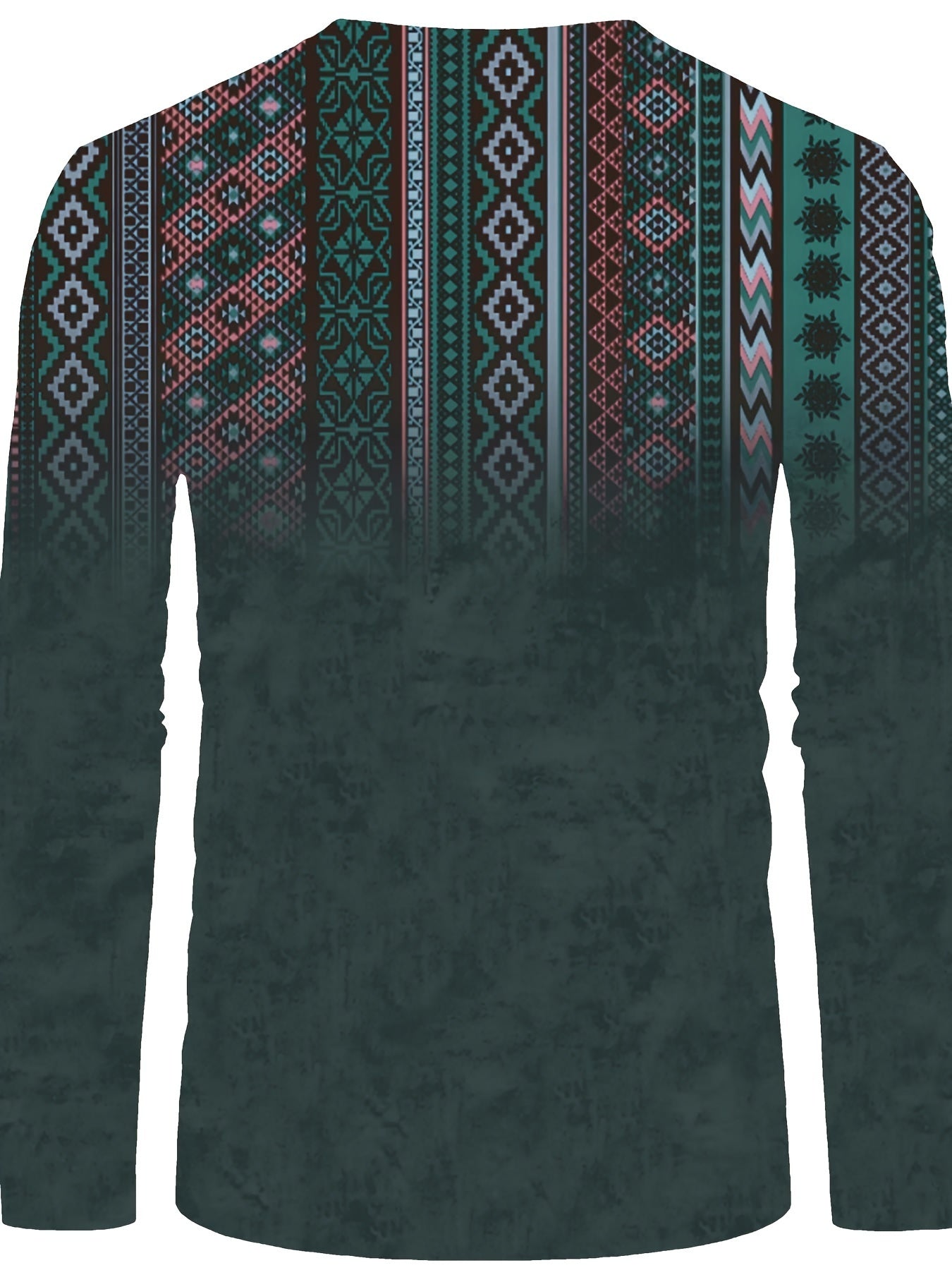 Bohemian Style Pattern Men's Vintage Long Sleeve Henley Tee, Spring Fall, Gift For Men - La Tienda Bella