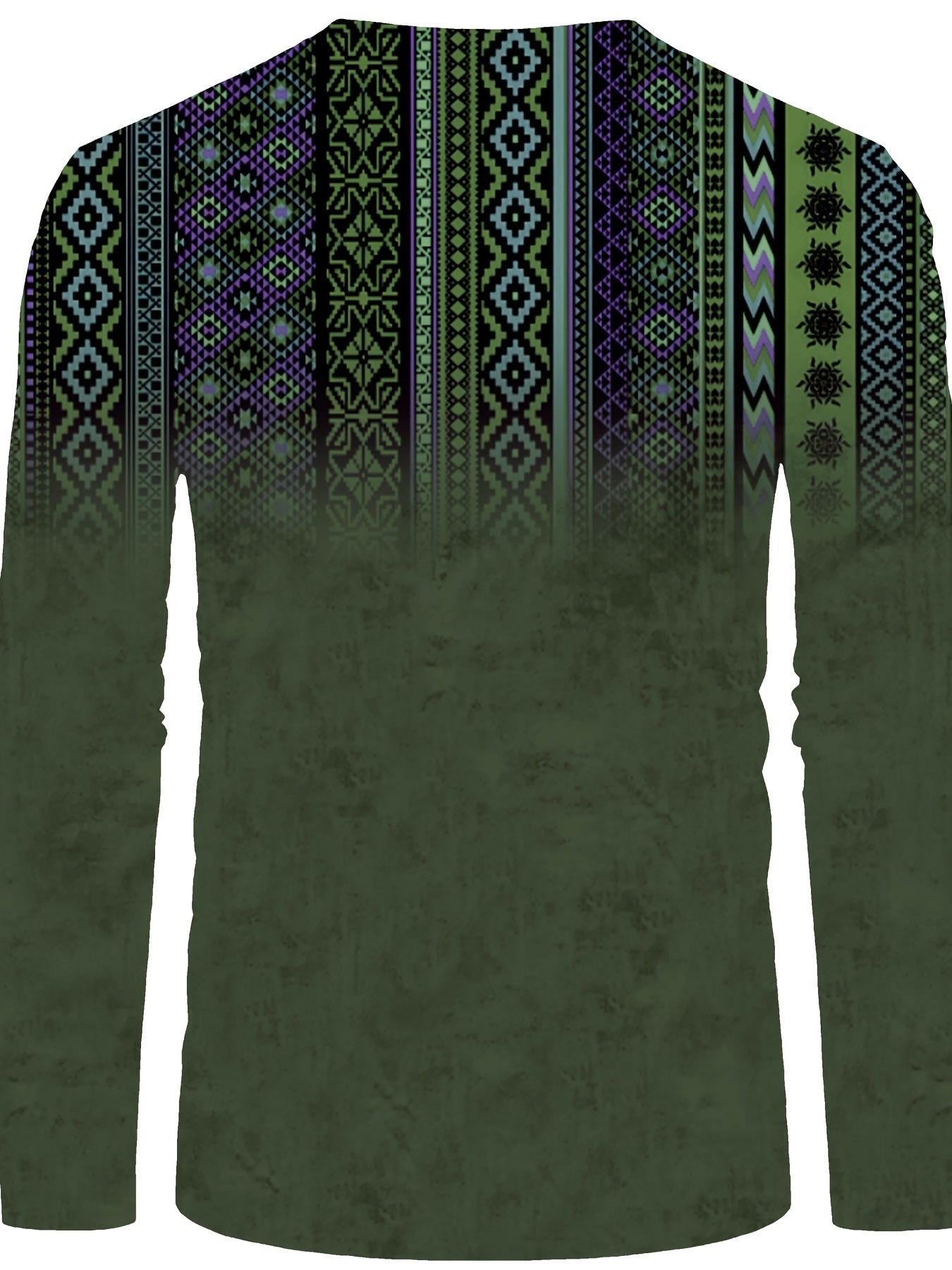 Bohemian Style Pattern Men's Vintage Long Sleeve Henley Tee, Spring Fall, Gift For Men - La Tienda Bella