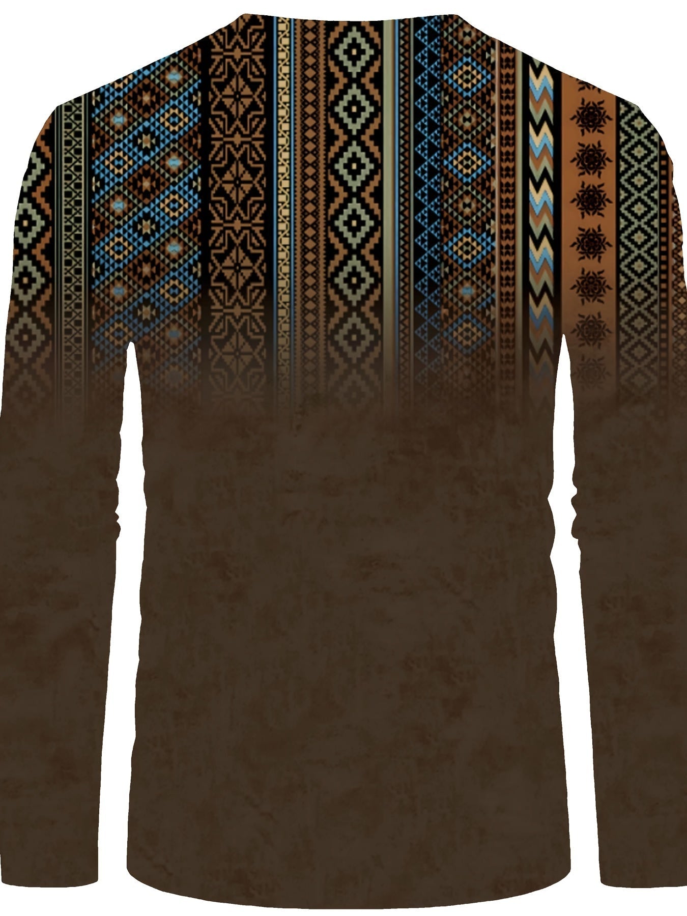 Bohemian Style Pattern Men's Vintage Long Sleeve Henley Tee, Spring Fall, Gift For Men - La Tienda Bella