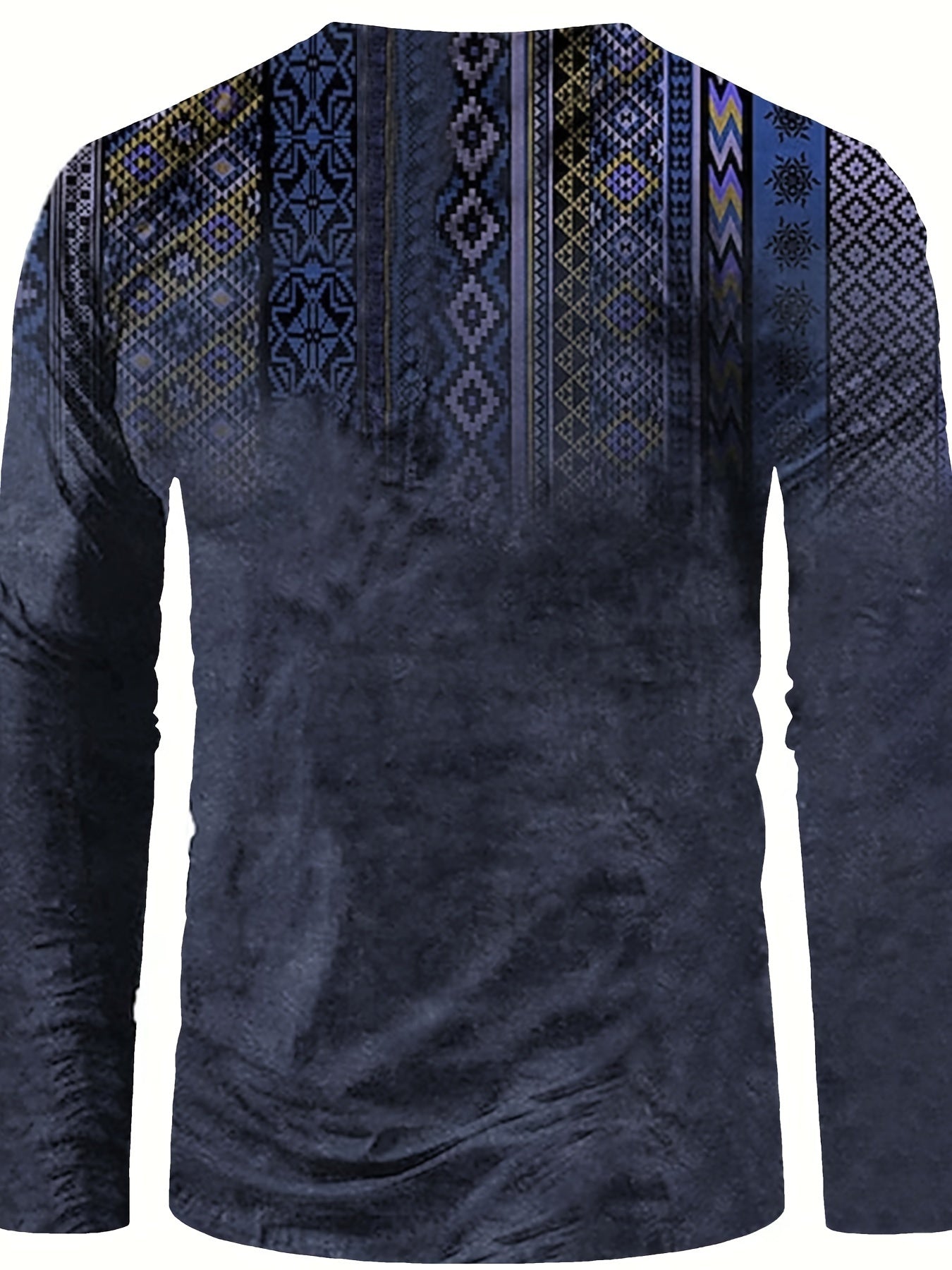 Bohemian Style Pattern Men's Vintage Long Sleeve Henley Tee, Spring Fall, Gift For Men - La Tienda Bella