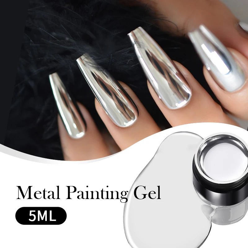 BORN PRETTY Metallic Painting Gel Gold Silver Mirror Effect Nail Polish Super Bright Drawing Line French Nail UV Painting Varnis - La Tienda Bella