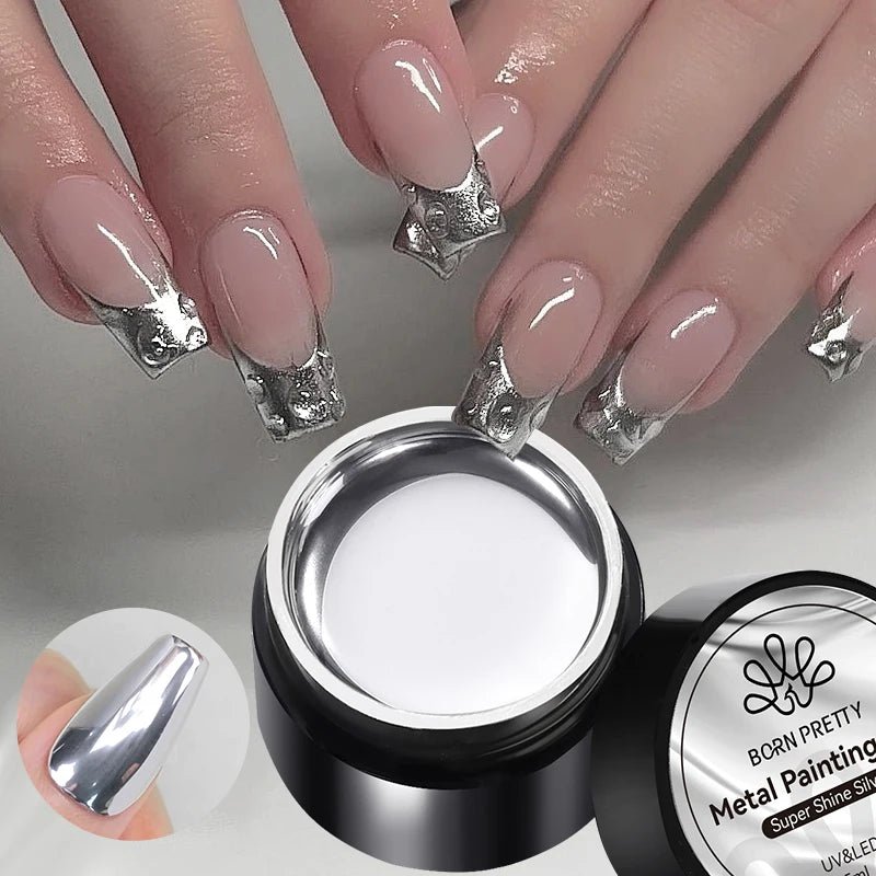 BORN PRETTY Metallic Painting Gel Gold Silver Mirror Effect Nail Polish Super Bright Drawing Line French Nail UV Painting Varnis - La Tienda Bella