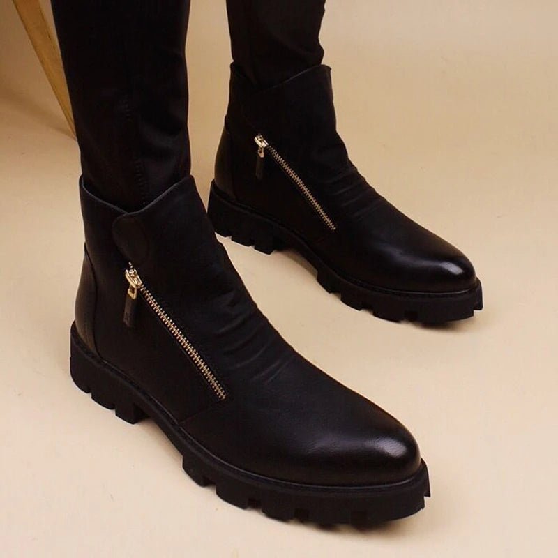 Brand Men Botas Hombre Ankle Boots Fashion Men Leather Chelsea Boots Men Slip Ons Motorcycle Man Warm Boots Men Work Shoes - La Tienda Bella