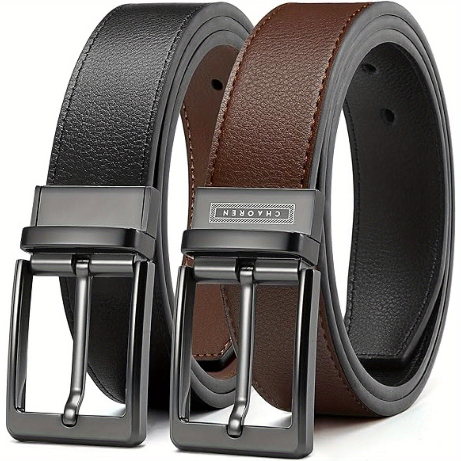 "Chaoren Reversible Leather Belt for Men, 1 3/8"" Width, Dress Pants, 2 Styles in One" - La Tienda Bella