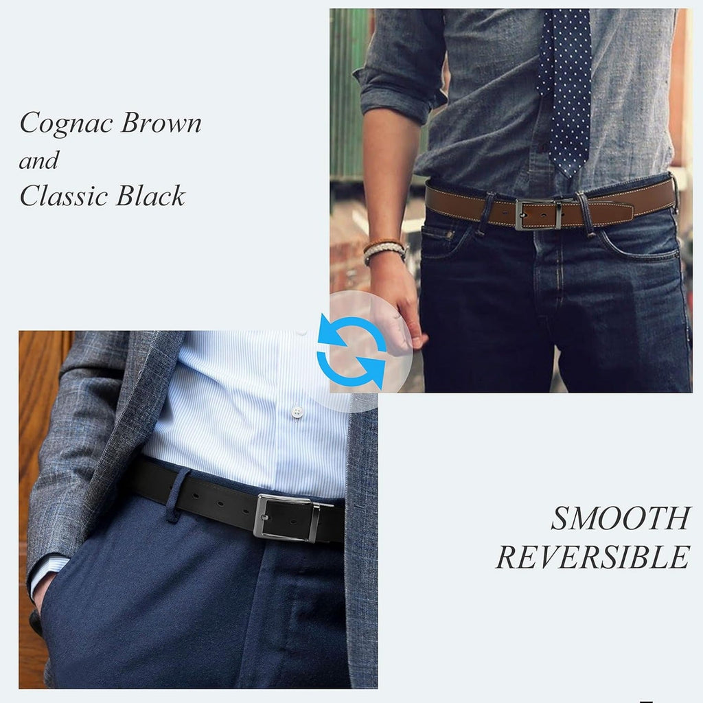 "Chaoren Reversible Leather Belt for Men, 1 3/8"" Width, Dress Pants, 2 Styles in One" - La Tienda Bella