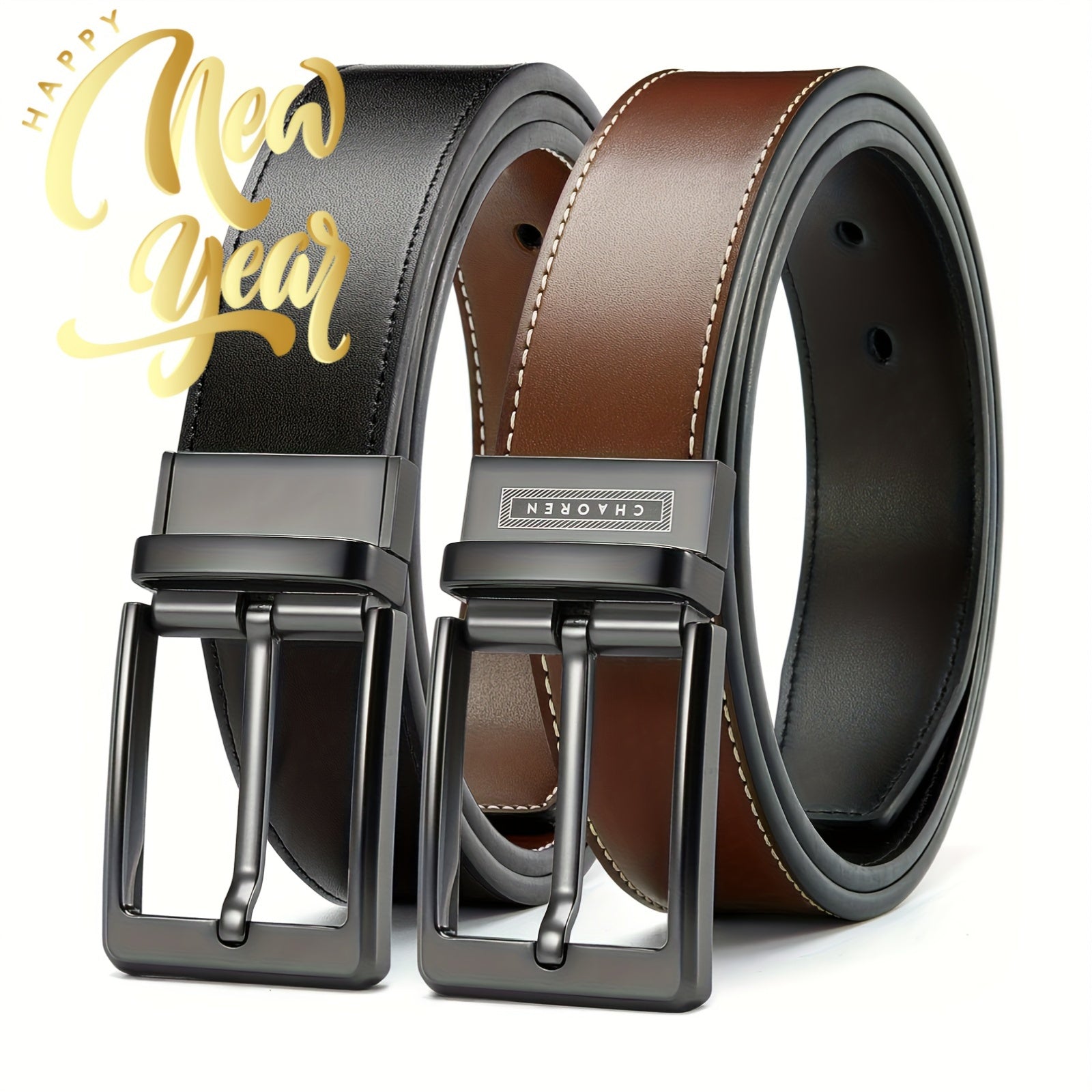 "Chaoren Reversible Leather Belt for Men, 1 3/8"" Width, Dress Pants, 2 Styles in One" - La Tienda Bella
