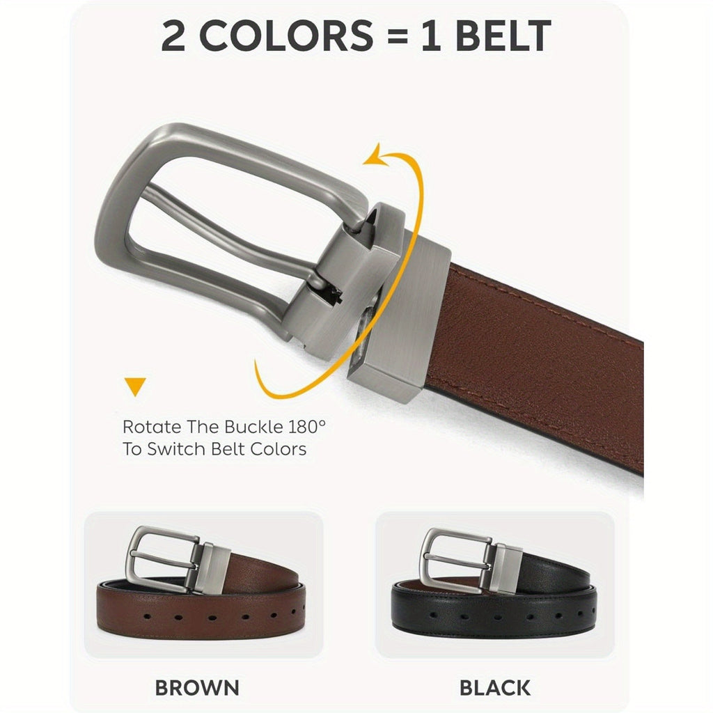 "Chaoren Reversible Leather Belt for Men, 1 3/8"" Width, Dress Pants, 2 Styles in One" - La Tienda Bella