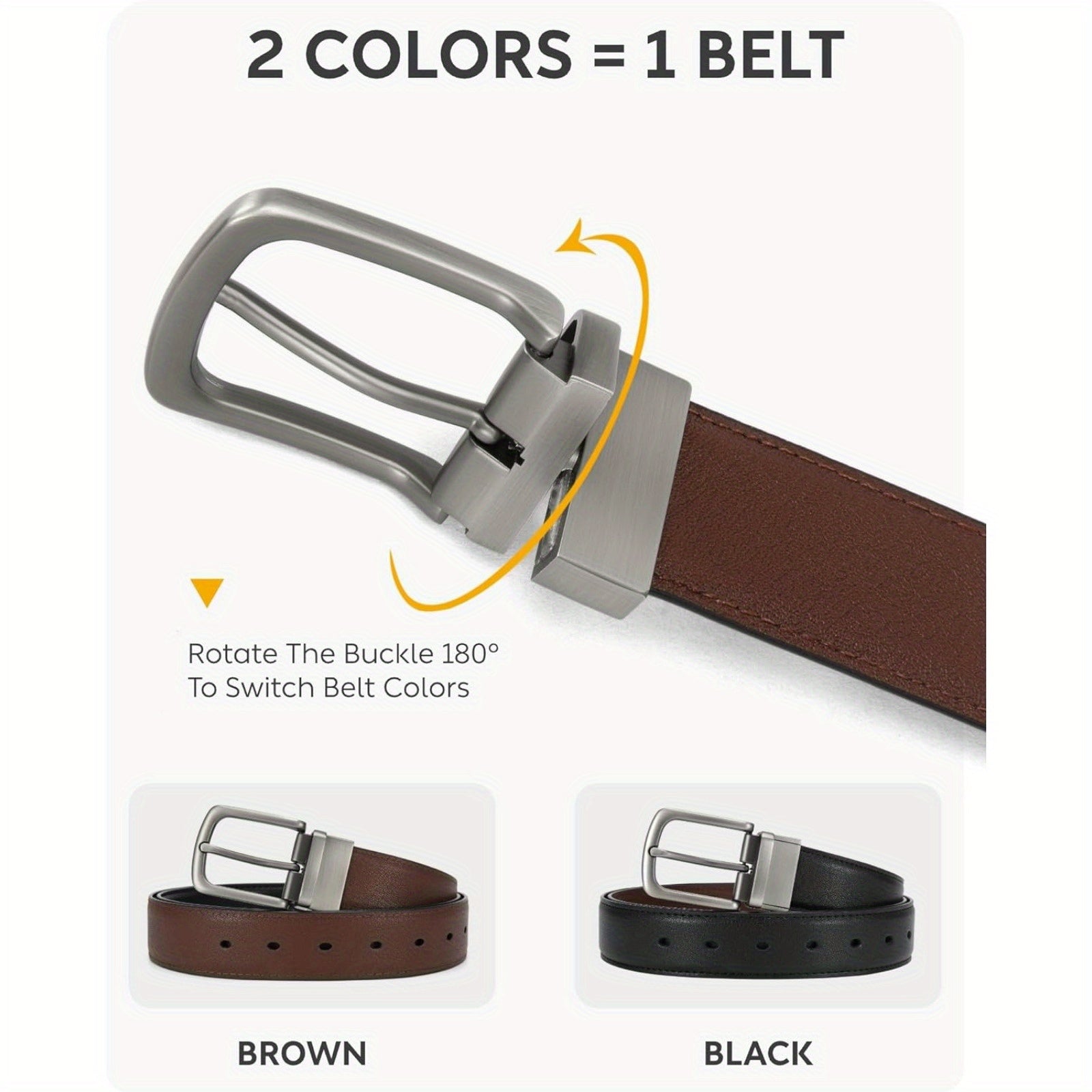 "Chaoren Reversible Leather Belt for Men, 1 3/8"" Width, Dress Pants, 2 Styles in One" - La Tienda Bella