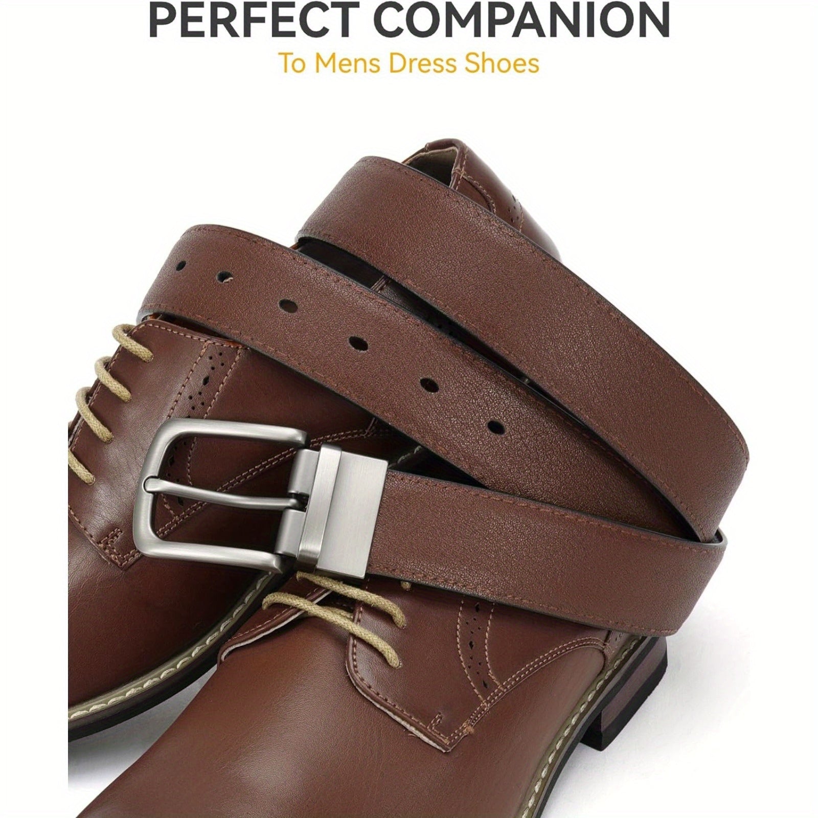 "Chaoren Reversible Leather Belt for Men, 1 3/8"" Width, Dress Pants, 2 Styles in One" - La Tienda Bella