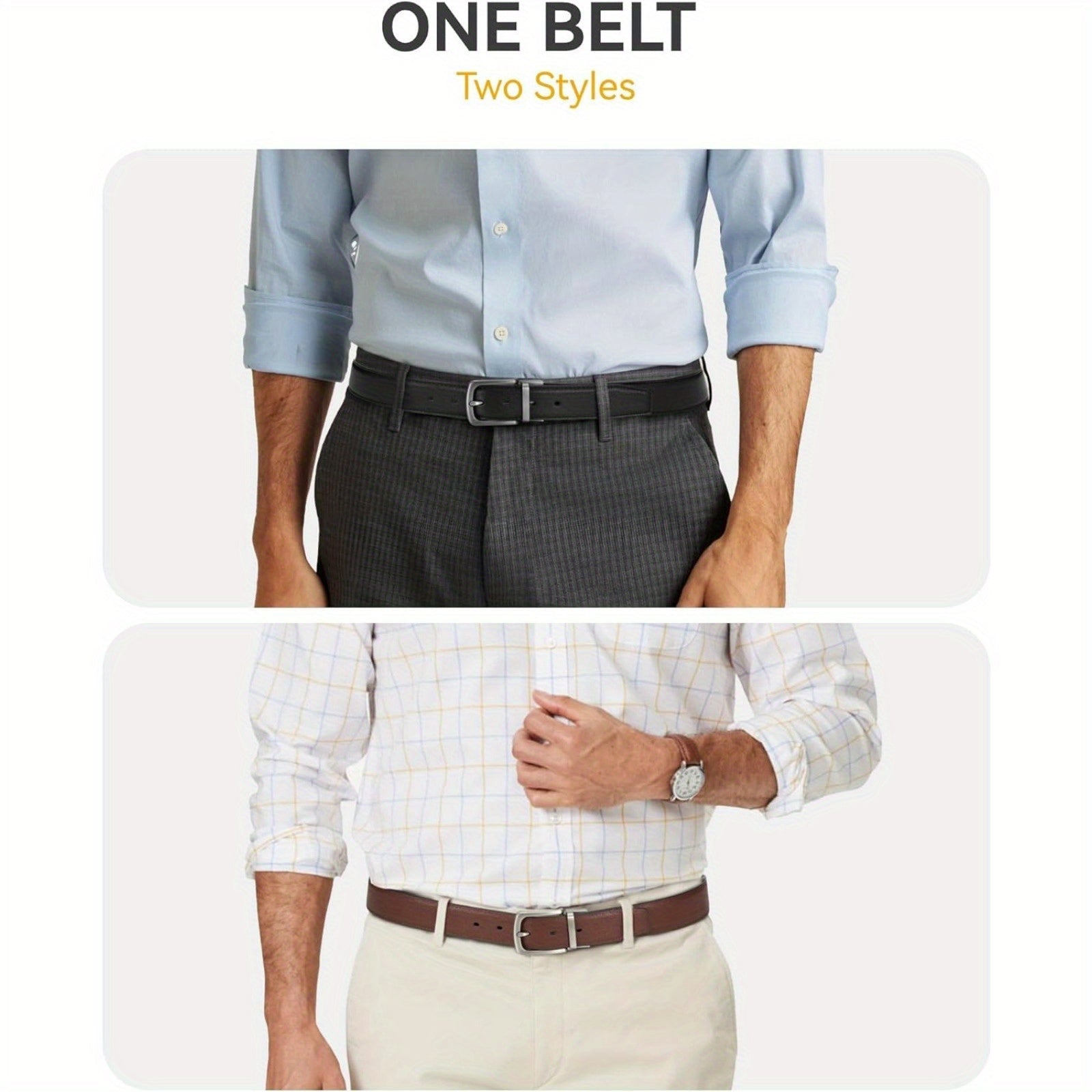 "Chaoren Reversible Leather Belt for Men, 1 3/8"" Width, Dress Pants, 2 Styles in One" - La Tienda Bella