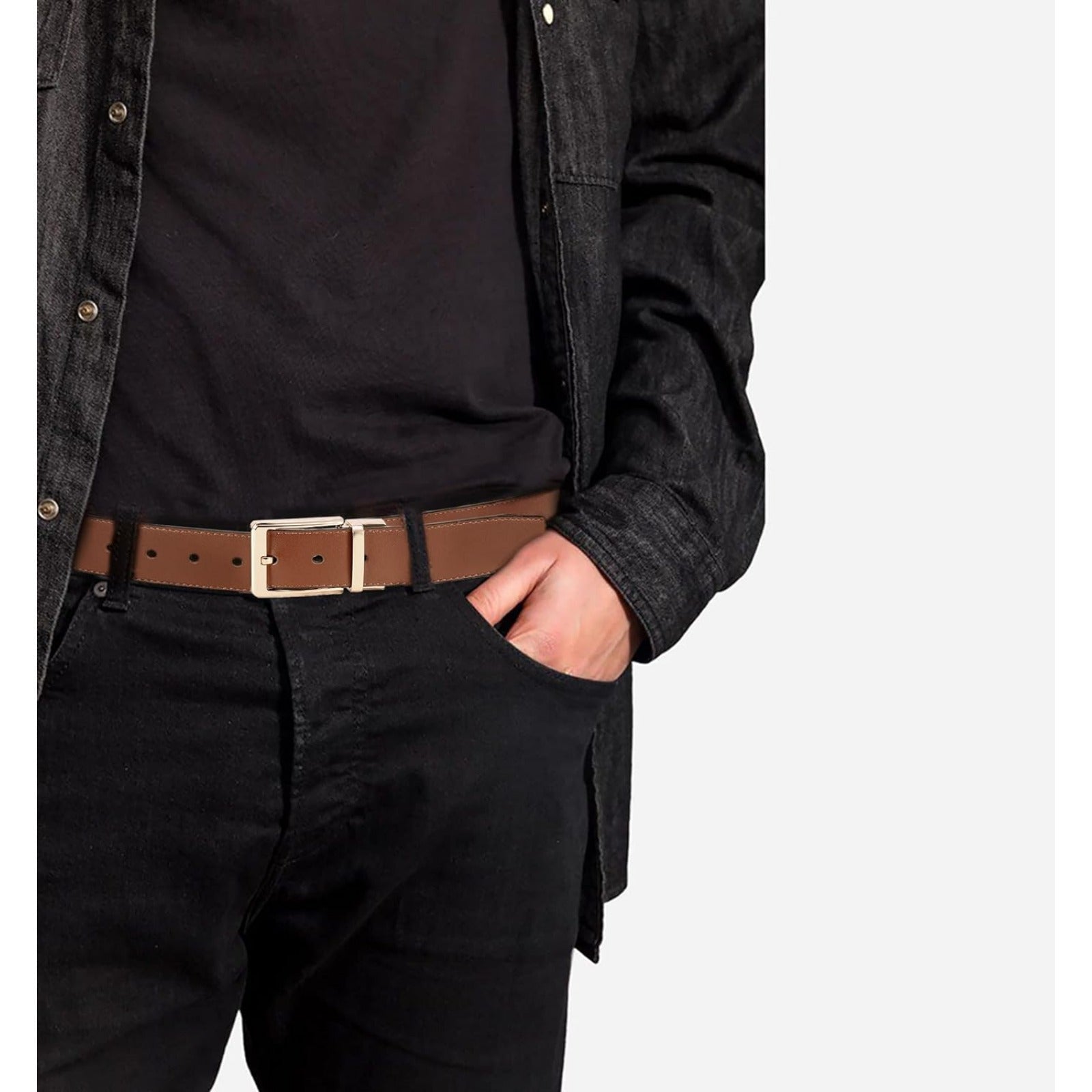 "Chaoren Reversible Leather Belt for Men, 1 3/8"" Width, Dress Pants, 2 Styles in One" - La Tienda Bella