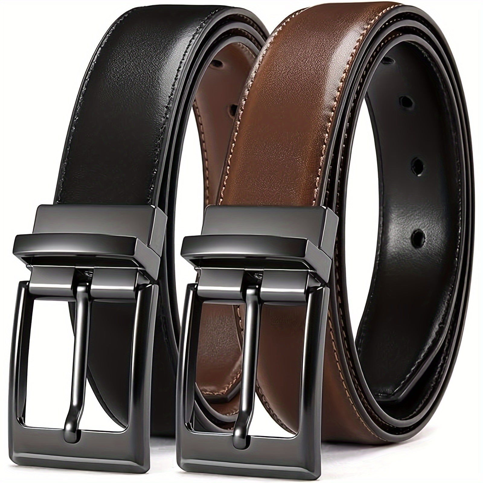 "Chaoren Reversible Leather Belt for Men, 1 3/8"" Width, Dress Pants, 2 Styles in One" - La Tienda Bella