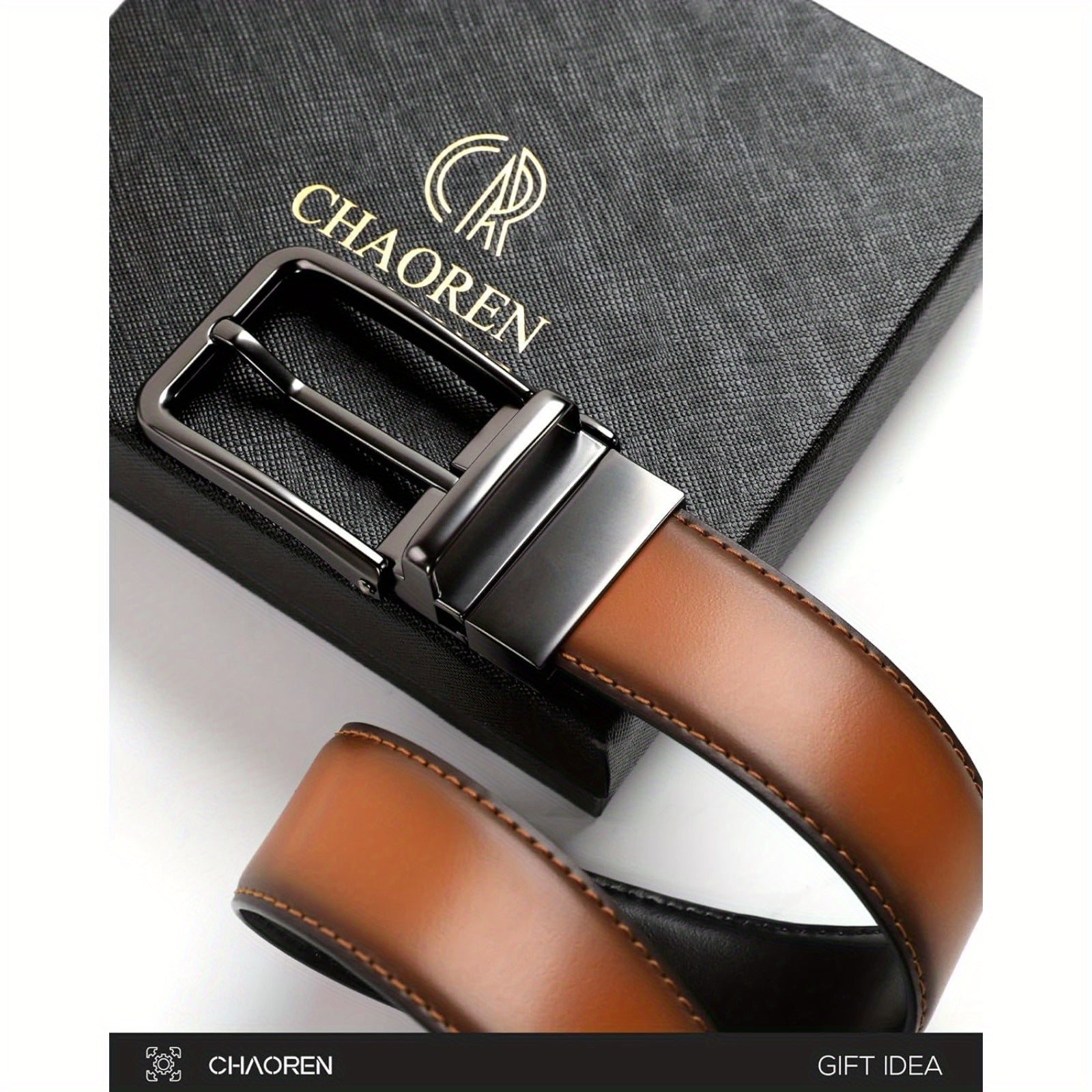"Chaoren Reversible Leather Belt for Men, 1 3/8"" Width, Dress Pants, 2 Styles in One" - La Tienda Bella