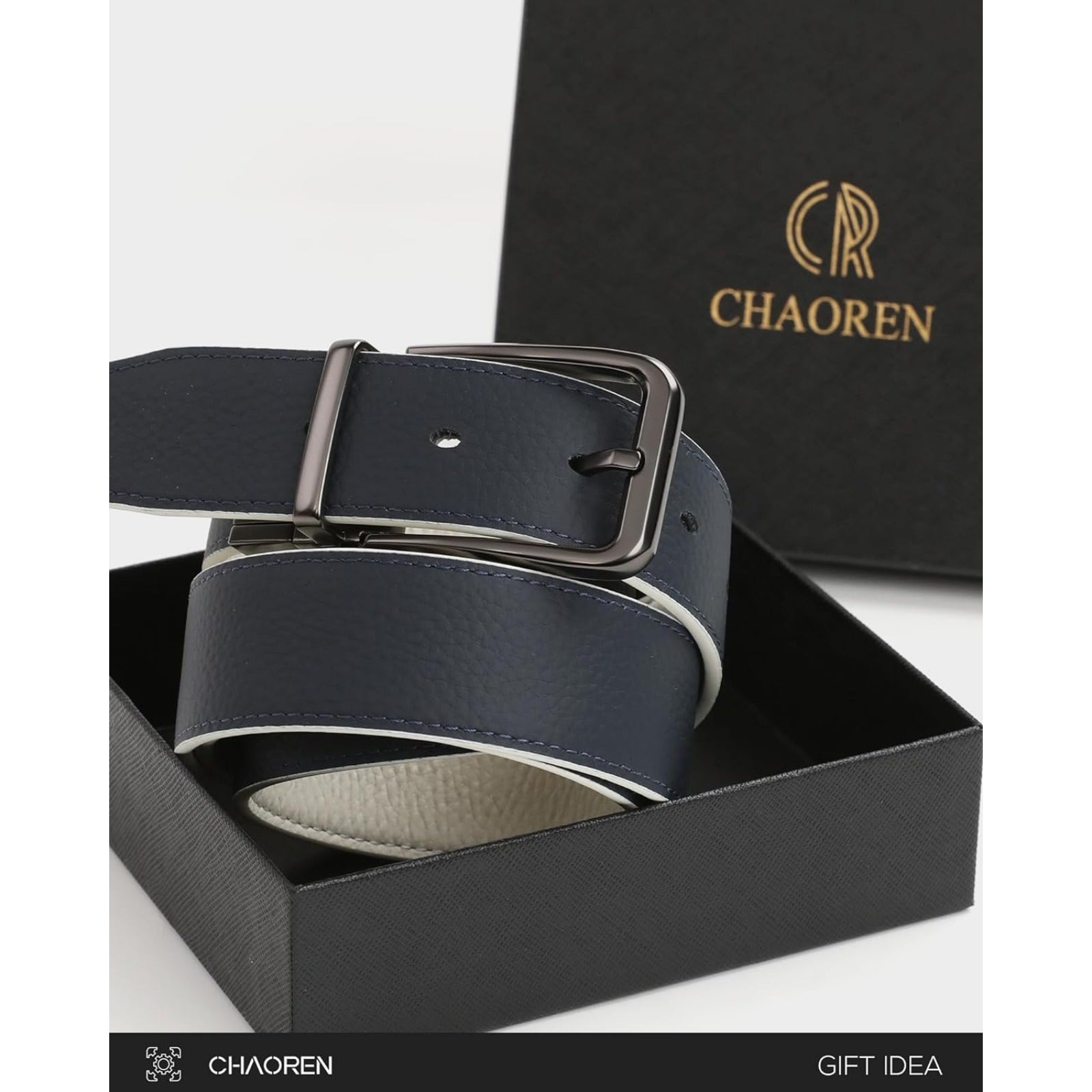 "Chaoren Reversible Leather Belt for Men, 1 3/8"" Width, Dress Pants, 2 Styles in One" - La Tienda Bella