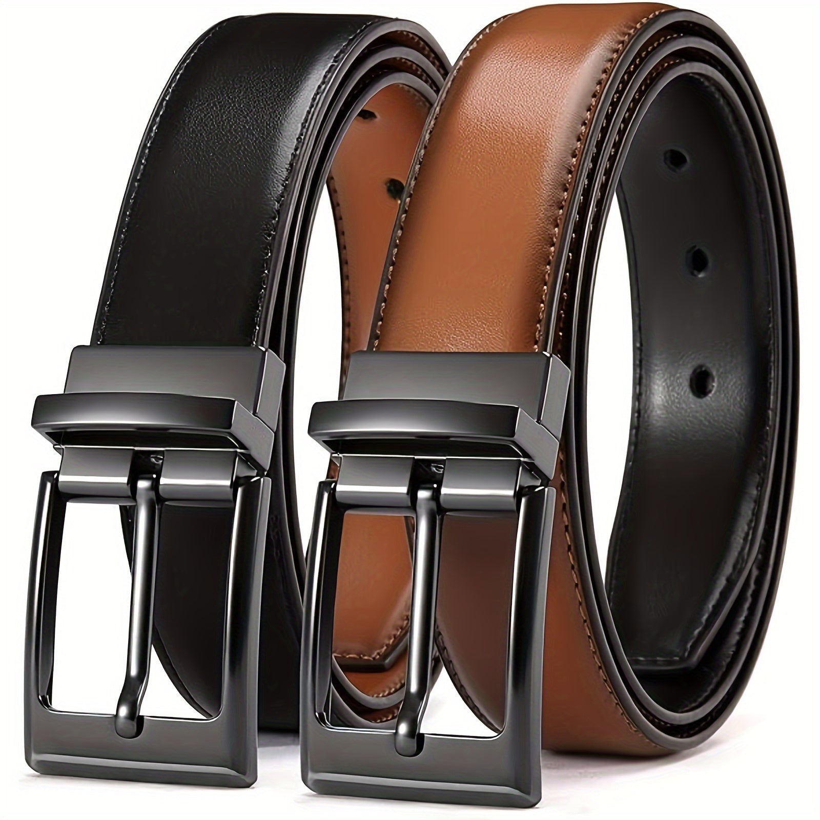 "Chaoren Reversible Leather Belt for Men, 1 3/8"" Width, Dress Pants, 2 Styles in One" - La Tienda Bella