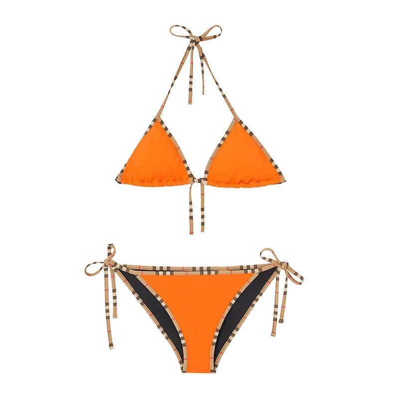 Check Bikini Sets Luxury Designer Brand Classic Print Swimsuit Two-piece Fashion Sexy Beach - La Tienda Bella