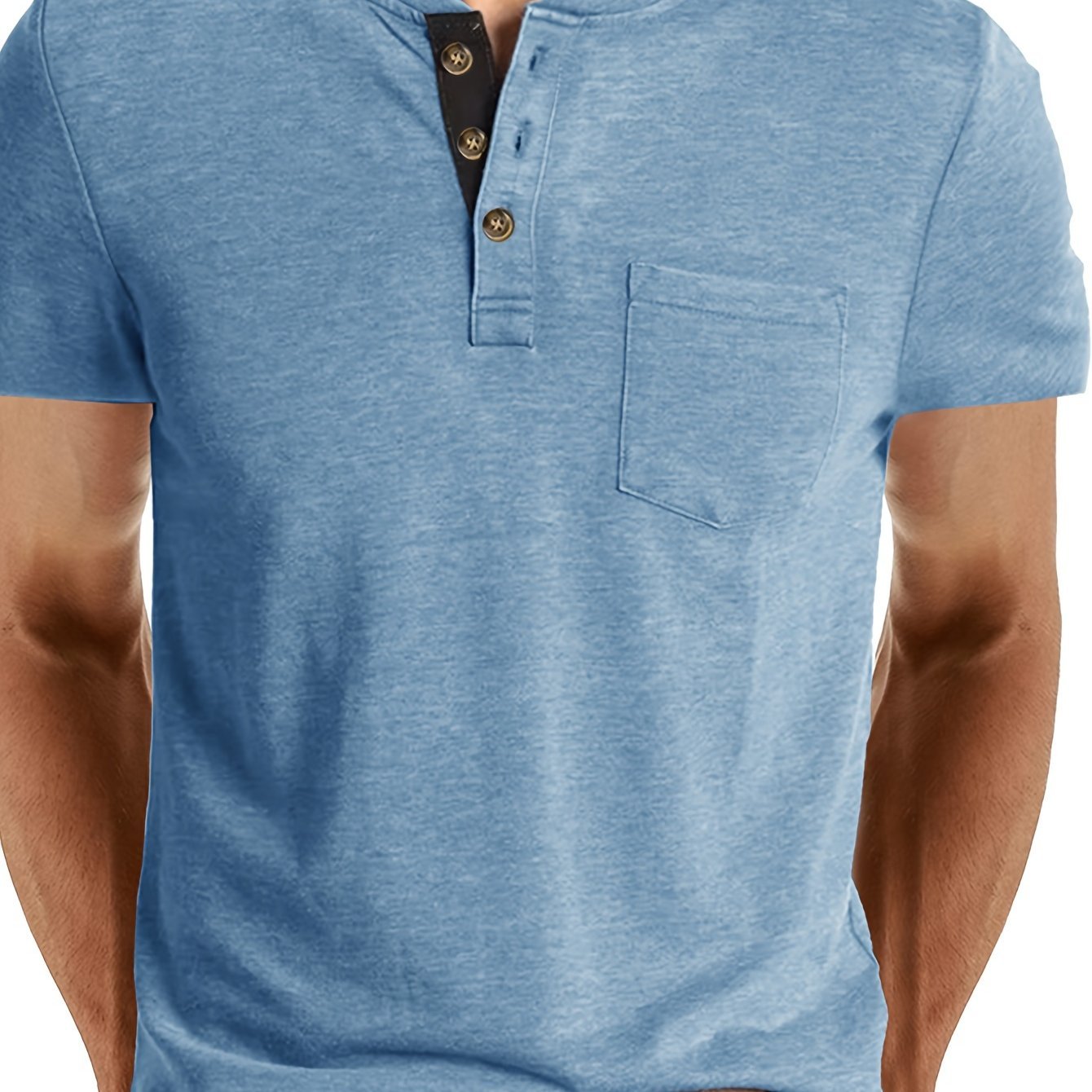 Classic Henley Shirt for Men - Short Sleeve, Breasted Pocket, Contrast Color Placket, Cotton Blend, Trendy, Breathable, Comfortable, Perfect for Daily and Holiday Wear - La Tienda Bella