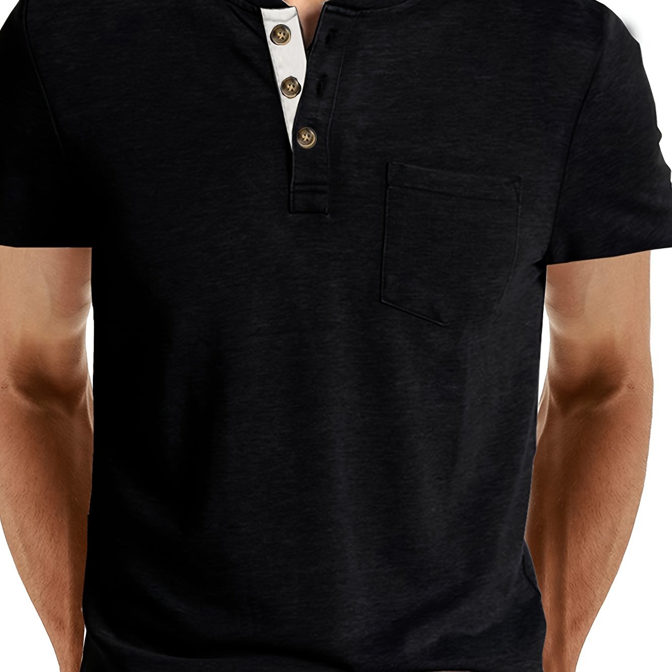 Classic Henley Shirt for Men - Short Sleeve, Breasted Pocket, Contrast Color Placket, Cotton Blend, Trendy, Breathable, Comfortable, Perfect for Daily and Holiday Wear - La Tienda Bella