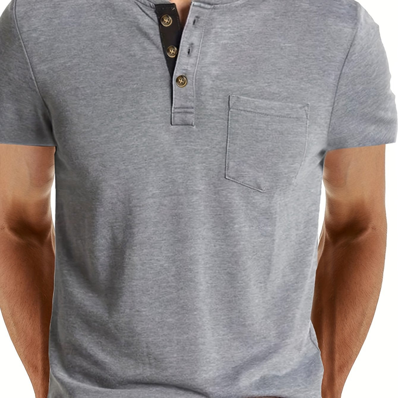 Classic Henley Shirt for Men - Short Sleeve, Breasted Pocket, Contrast Color Placket, Cotton Blend, Trendy, Breathable, Comfortable, Perfect for Daily and Holiday Wear - La Tienda Bella