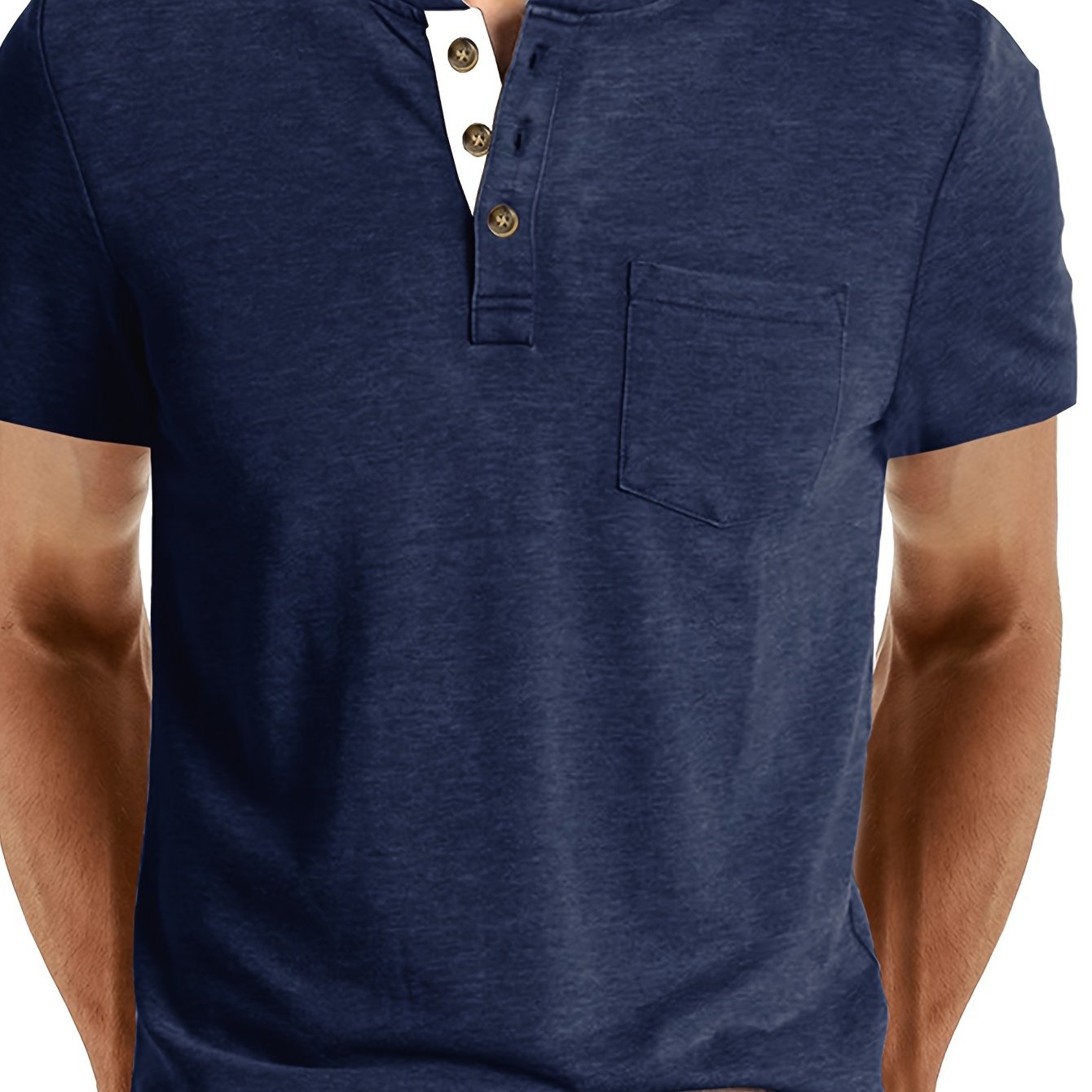Classic Henley Shirt for Men - Short Sleeve, Breasted Pocket, Contrast Color Placket, Cotton Blend, Trendy, Breathable, Comfortable, Perfect for Daily and Holiday Wear - La Tienda Bella