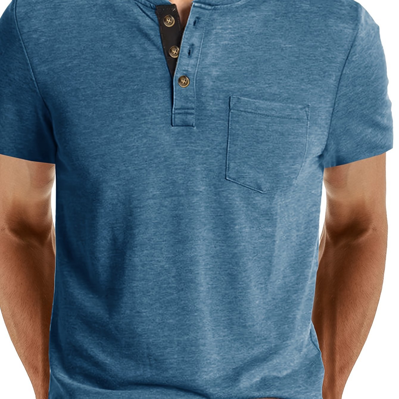 Classic Henley Shirt for Men - Short Sleeve, Breasted Pocket, Contrast Color Placket, Cotton Blend, Trendy, Breathable, Comfortable, Perfect for Daily and Holiday Wear - La Tienda Bella