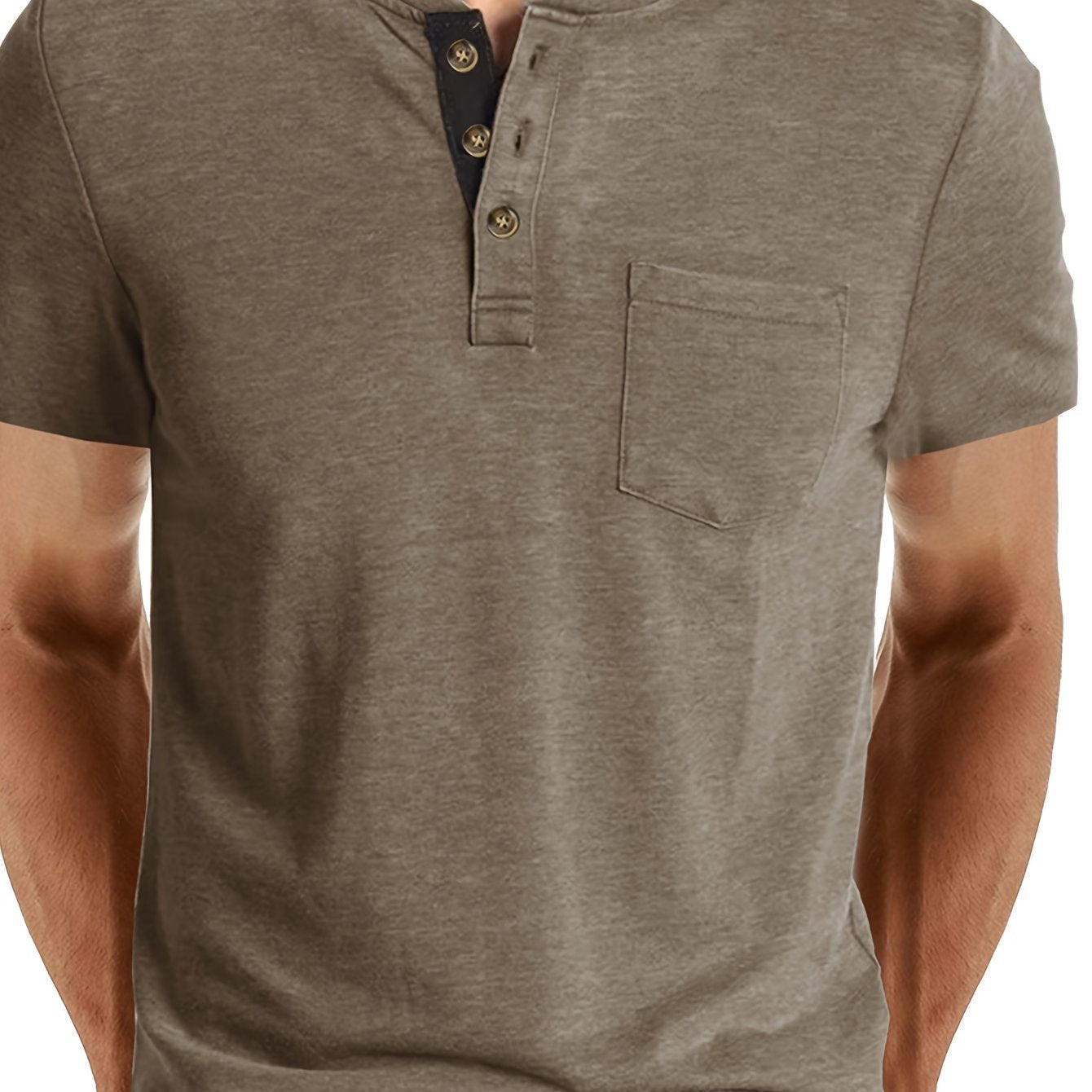 Classic Henley Shirt for Men - Short Sleeve, Breasted Pocket, Contrast Color Placket, Cotton Blend, Trendy, Breathable, Comfortable, Perfect for Daily and Holiday Wear - La Tienda Bella