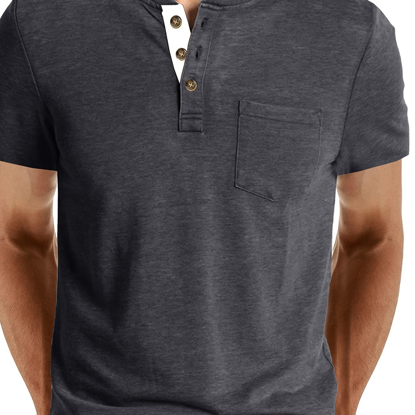 Classic Henley Shirt for Men - Short Sleeve, Breasted Pocket, Contrast Color Placket, Cotton Blend, Trendy, Breathable, Comfortable, Perfect for Daily and Holiday Wear - La Tienda Bella