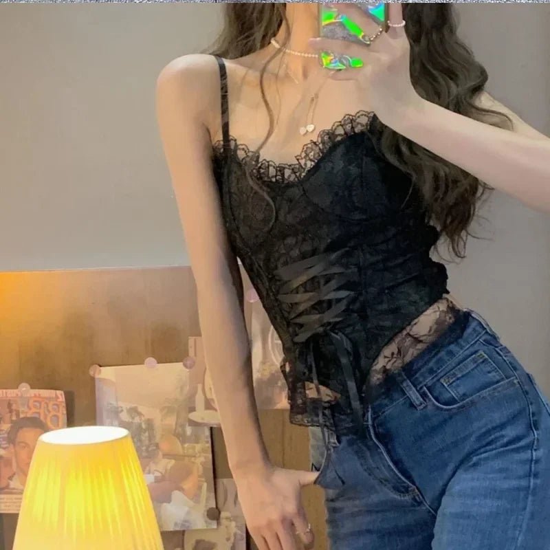 Clothes blouses sexy crop tops women corset lace bandage T-shirt camisole woman - La Tienda Bella