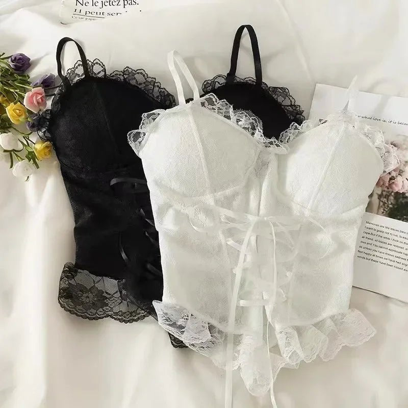 Clothes blouses sexy crop tops women corset lace bandage T-shirt camisole woman - La Tienda Bella