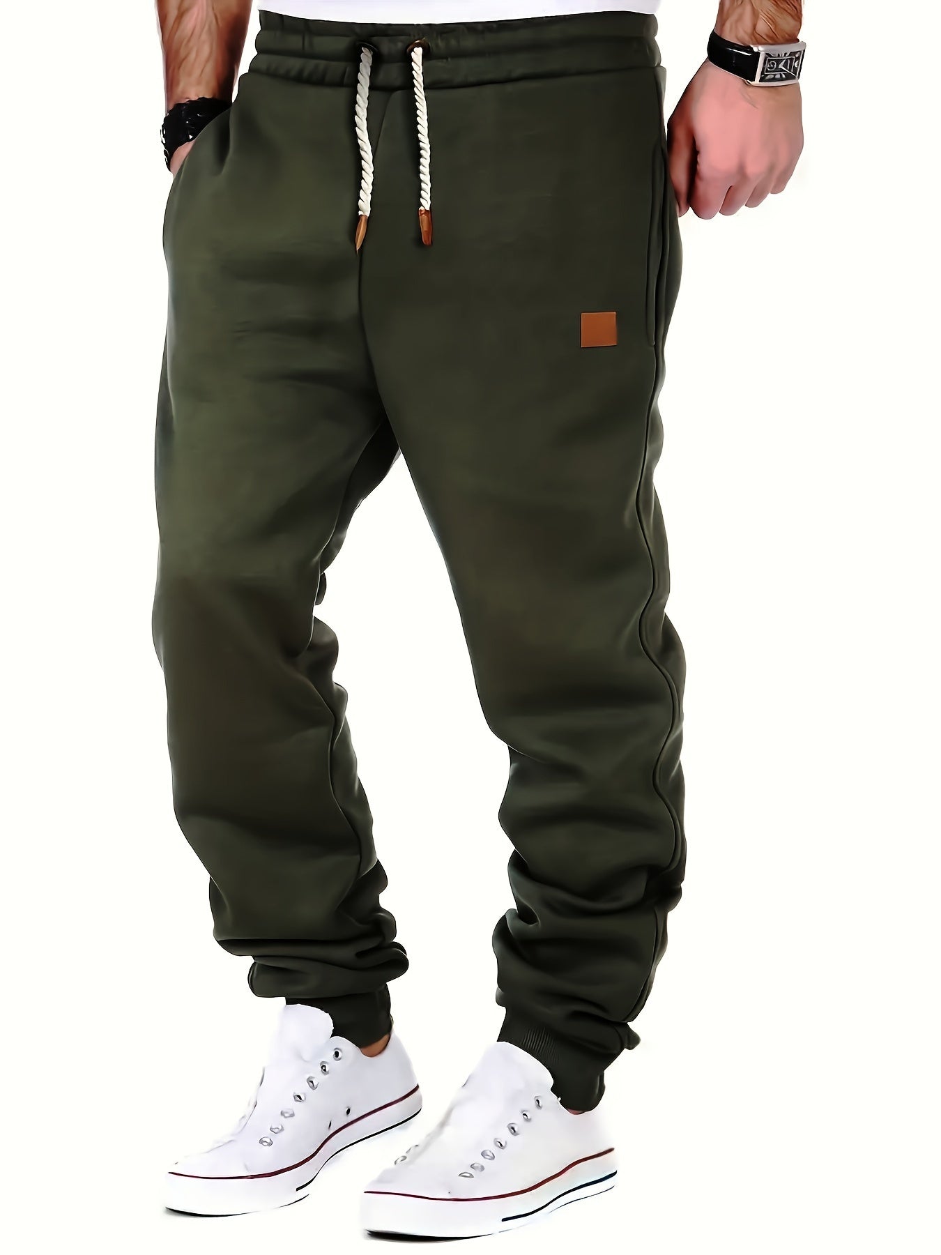 Cozy Solid Color Sweatpants for Men - Soft, Warm, and Comfortable with Drawstring, Multiple Pockets, and Relaxed Fit for Winter Sports and Everyday Casual Wear - La Tienda Bella