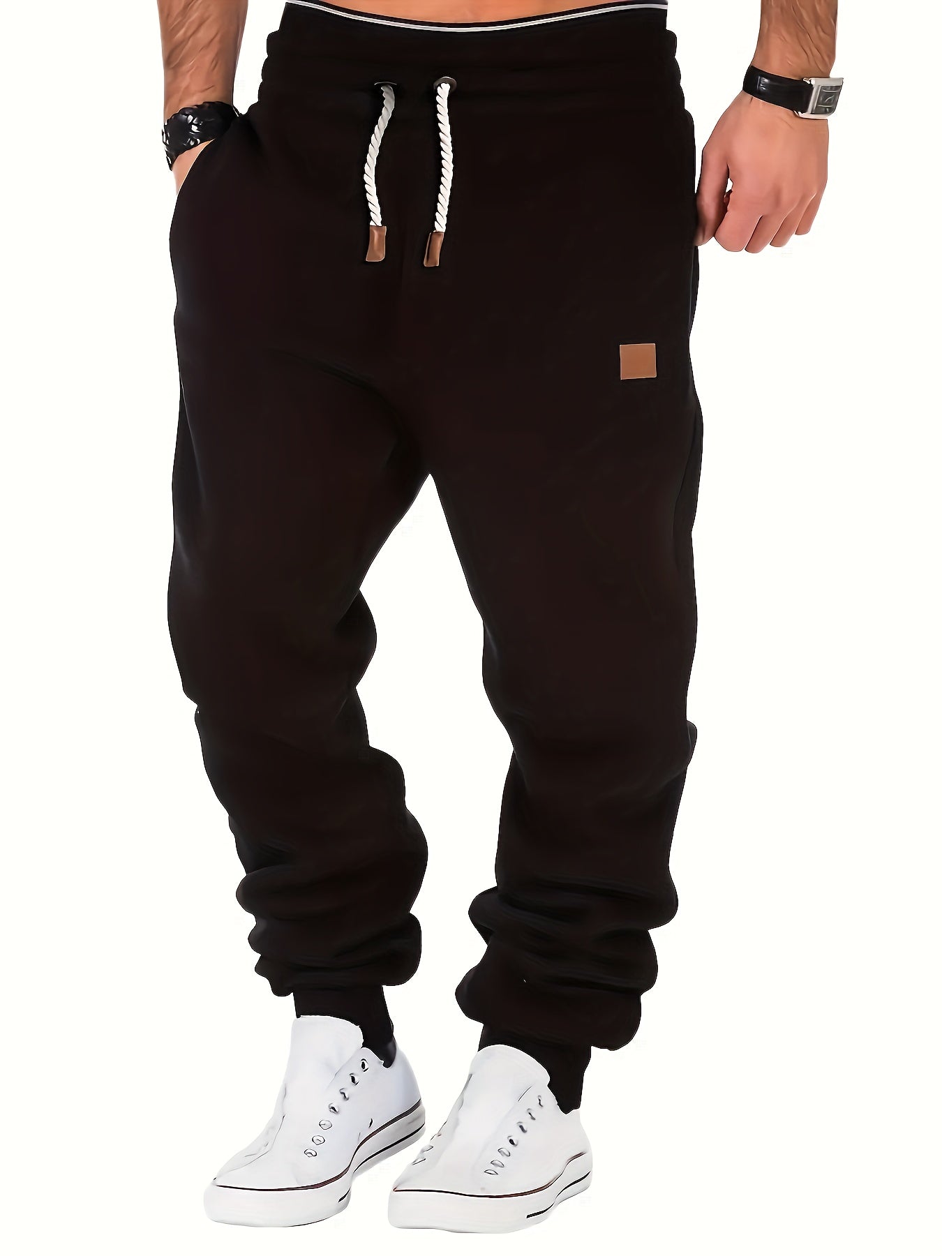 Cozy Solid Color Sweatpants for Men - Soft, Warm, and Comfortable with Drawstring, Multiple Pockets, and Relaxed Fit for Winter Sports and Everyday Casual Wear - La Tienda Bella