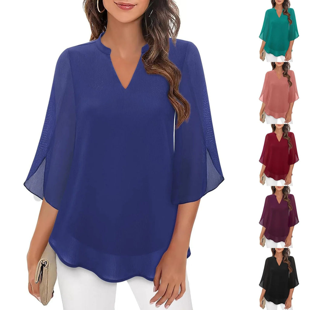 Elegant V - Neck Blouse for Women – Casual Long Sleeve Office Top - La Tienda Bella