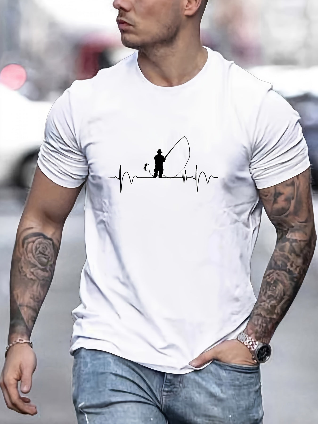 Fishing Print T Shirt, Tees For Men, Casual Short Sleeve T-shirt For Summer - La Tienda Bella