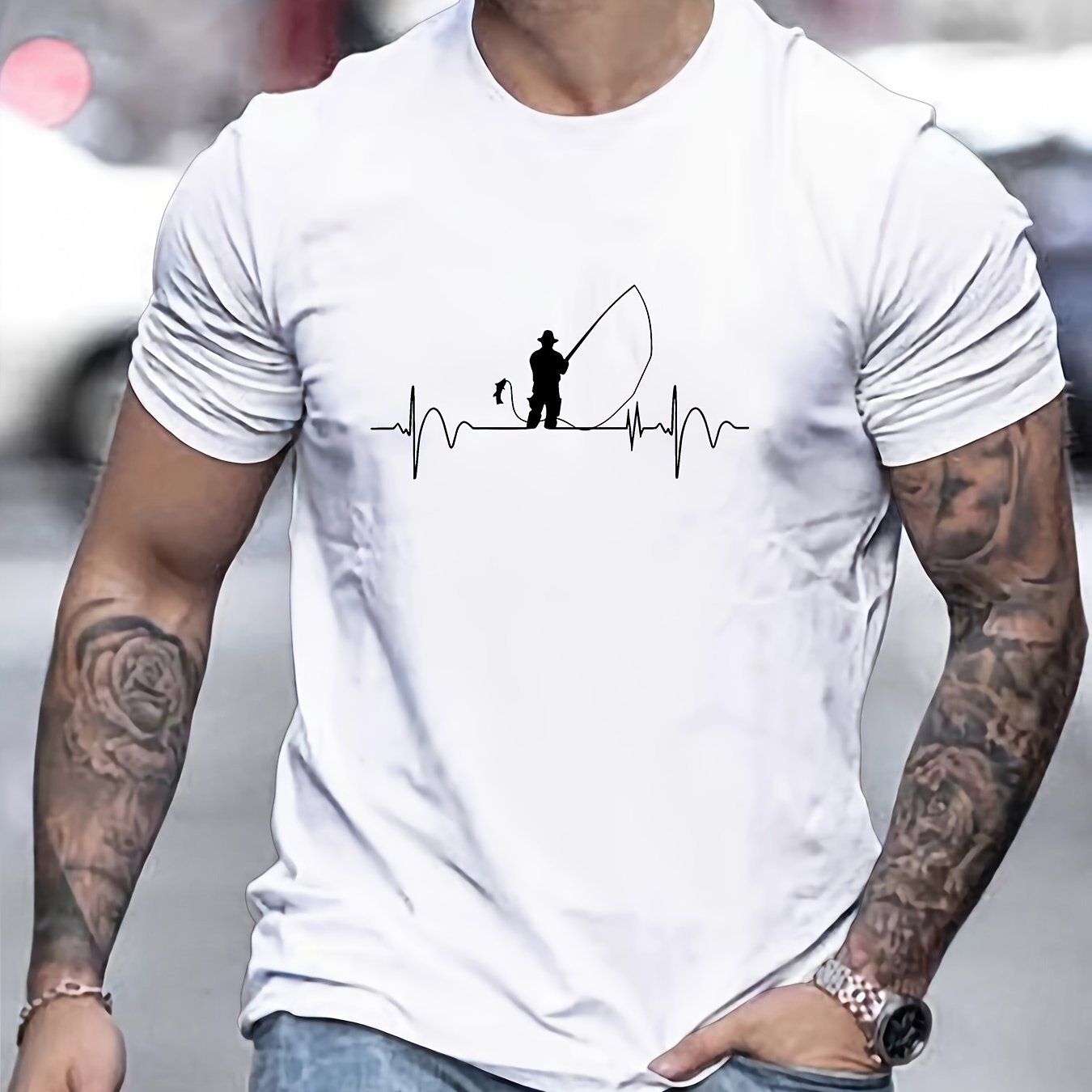 Fishing Print T Shirt, Tees For Men, Casual Short Sleeve T-shirt For Summer - La Tienda Bella