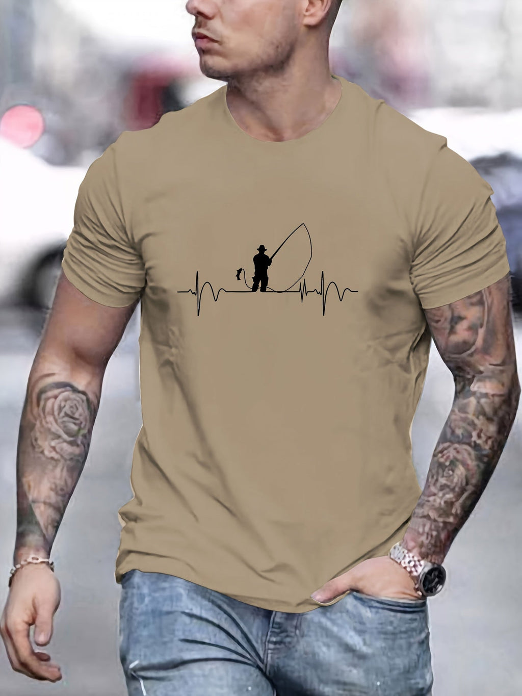 Fishing Print T Shirt, Tees For Men, Casual Short Sleeve T-shirt For Summer - La Tienda Bella