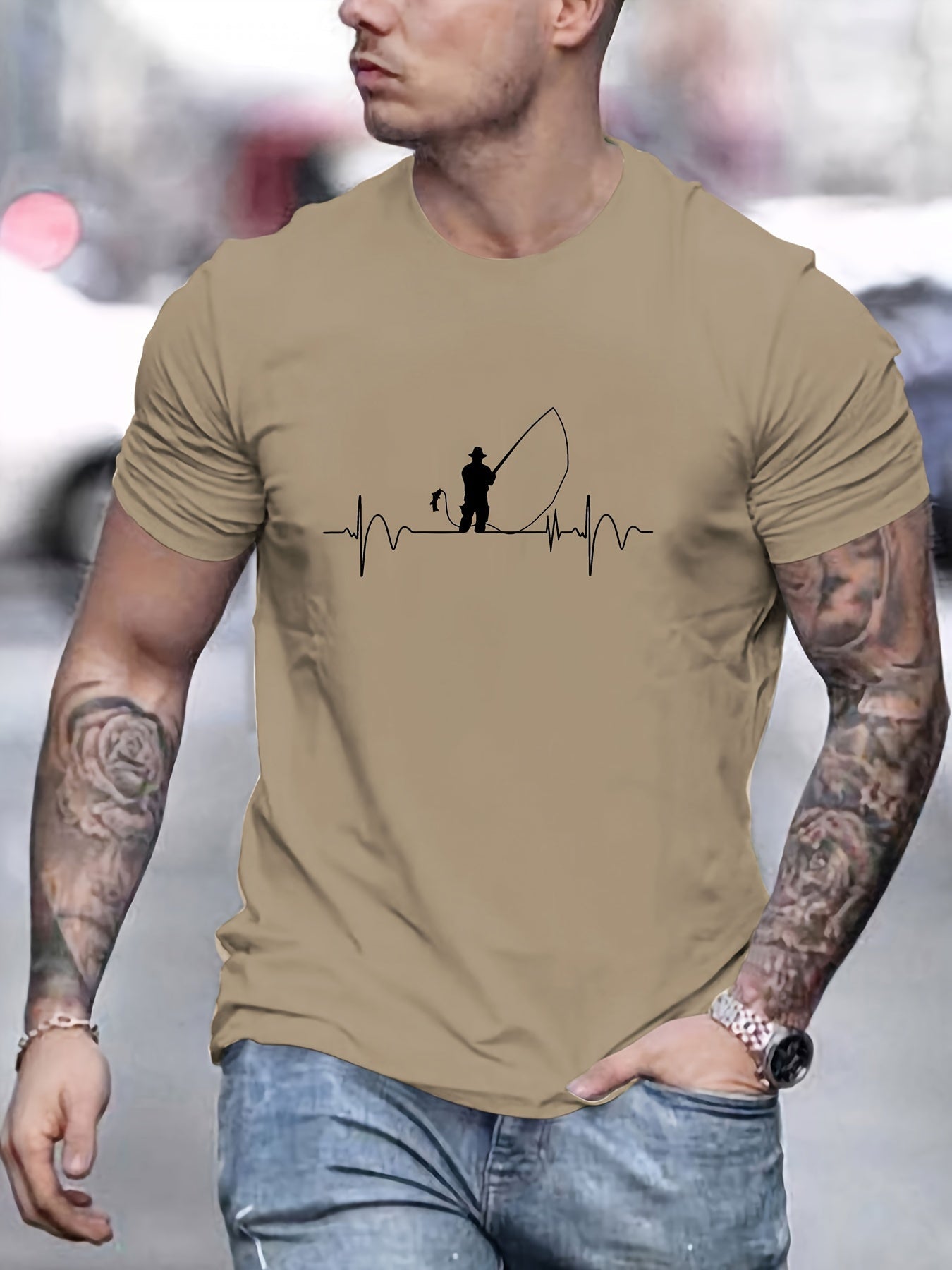 Fishing Print T Shirt, Tees For Men, Casual Short Sleeve T-shirt For Summer - La Tienda Bella