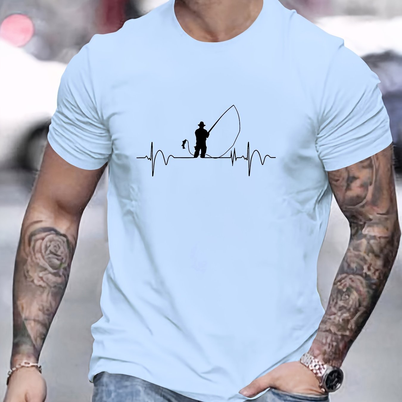 Fishing Print T Shirt, Tees For Men, Casual Short Sleeve T-shirt For Summer - La Tienda Bella