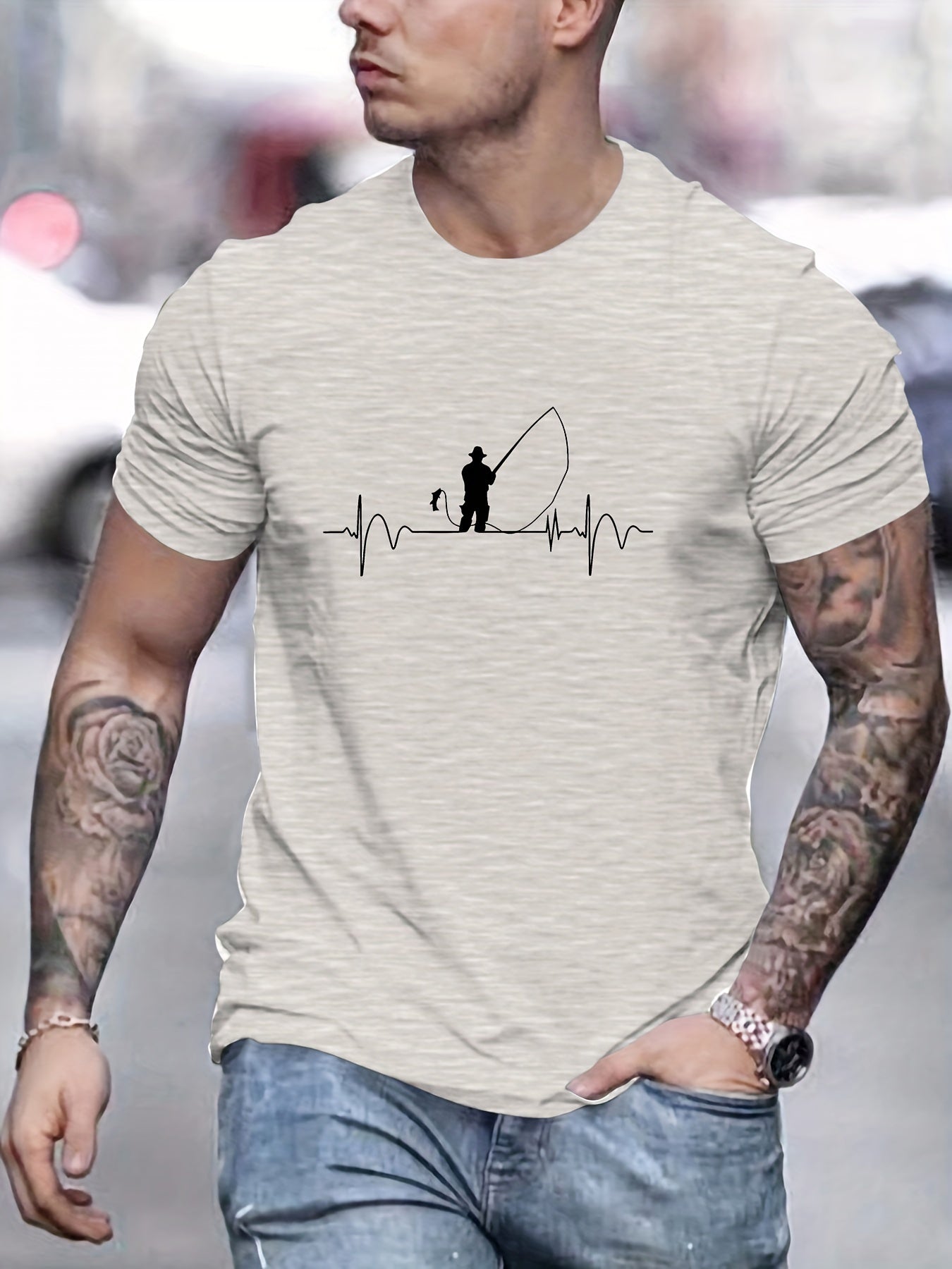 Fishing Print T Shirt, Tees For Men, Casual Short Sleeve T-shirt For Summer - La Tienda Bella