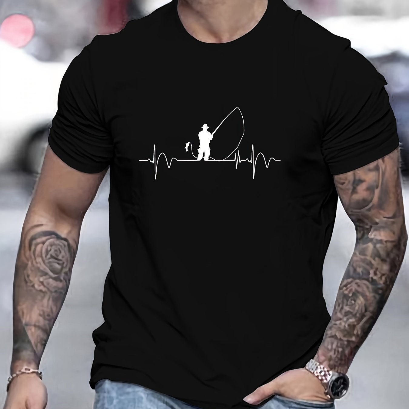 Fishing Print T Shirt, Tees For Men, Casual Short Sleeve T-shirt For Summer - La Tienda Bella