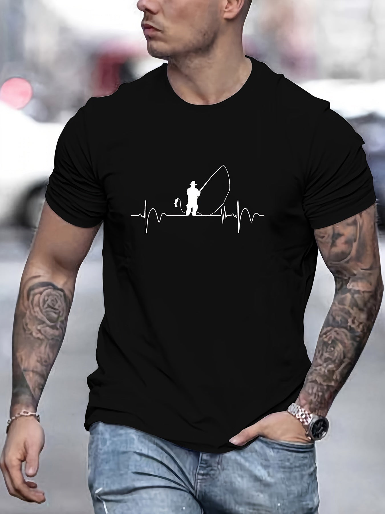 Fishing Print T Shirt, Tees For Men, Casual Short Sleeve T-shirt For Summer - La Tienda Bella