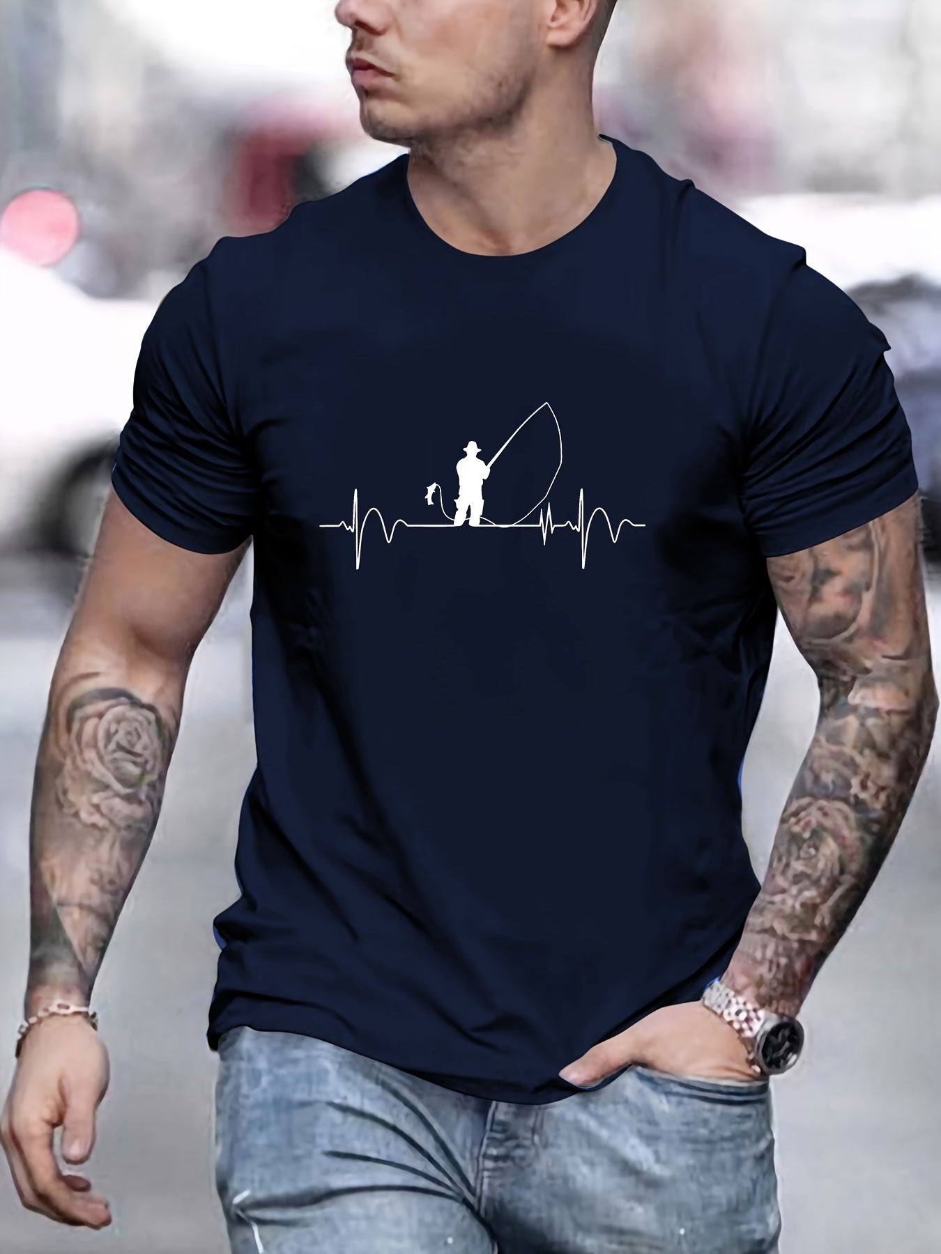 Fishing Print T Shirt, Tees For Men, Casual Short Sleeve T-shirt For Summer - La Tienda Bella