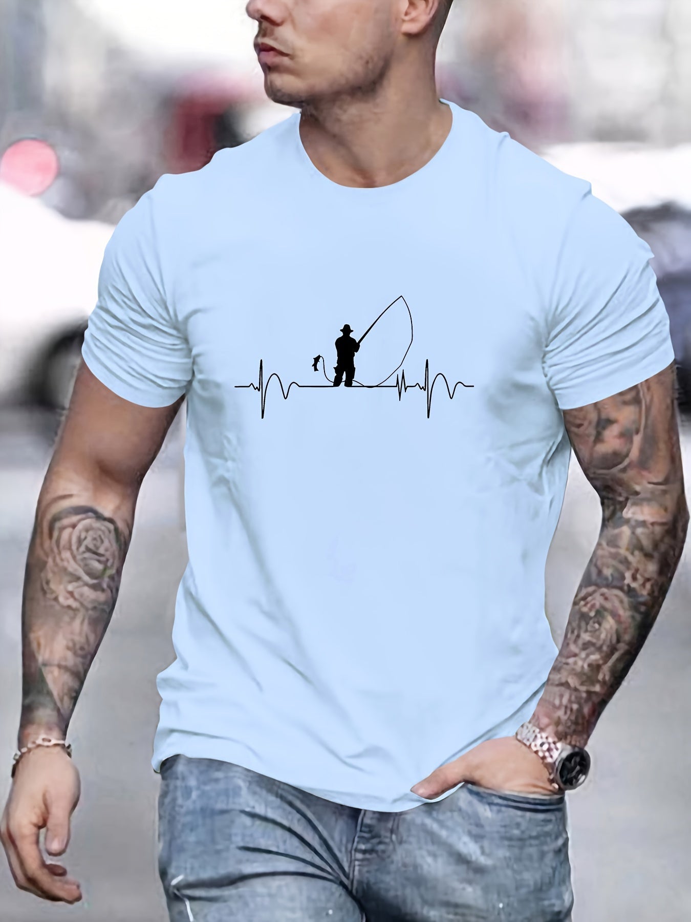 Fishing Print T Shirt, Tees For Men, Casual Short Sleeve T-shirt For Summer - La Tienda Bella
