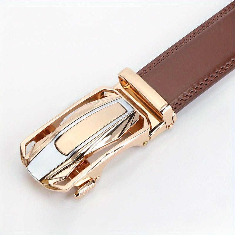 Genuine Leather 2pcs Ratchet Belt for Men - Adjustable Automatic Durable Alloy Buckle, High - Quality Leather Panel, Versatile Casual Business Style, Easy to Wear - Suitable for Any Occasion Valentine's Day - La Tienda Bella