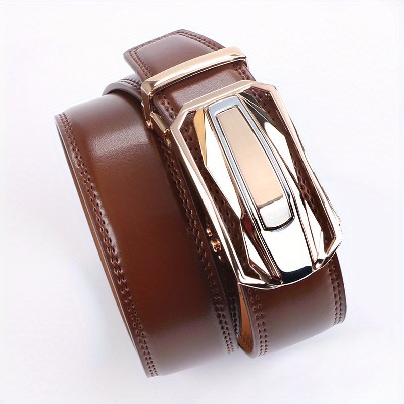 Genuine Leather 2pcs Ratchet Belt for Men - Adjustable Automatic Durable Alloy Buckle, High - Quality Leather Panel, Versatile Casual Business Style, Easy to Wear - Suitable for Any Occasion Valentine's Day - La Tienda Bella