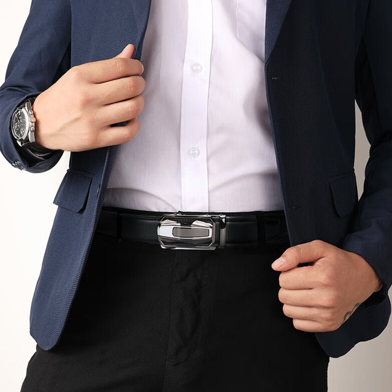 Genuine Leather 2pcs Ratchet Belt for Men - Adjustable Automatic Durable Alloy Buckle, High - Quality Leather Panel, Versatile Casual Business Style, Easy to Wear - Suitable for Any Occasion Valentine's Day - La Tienda Bella