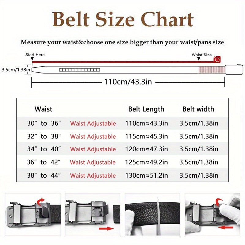 Genuine Leather 2pcs Ratchet Belt for Men - Adjustable Automatic Durable Alloy Buckle, High - Quality Leather Panel, Versatile Casual Business Style, Easy to Wear - Suitable for Any Occasion Valentine's Day - La Tienda Bella