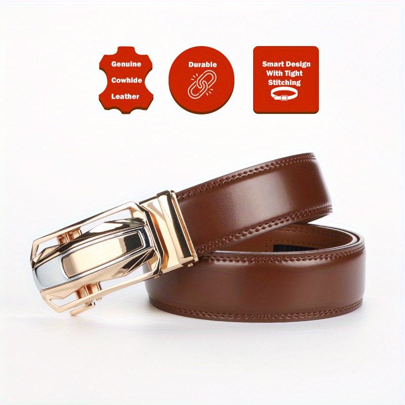 Genuine Leather 2pcs Ratchet Belt for Men - Adjustable Automatic Durable Alloy Buckle, High - Quality Leather Panel, Versatile Casual Business Style, Easy to Wear - Suitable for Any Occasion Valentine's Day - La Tienda Bella
