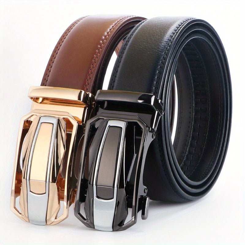 Genuine Leather 2pcs Ratchet Belt for Men - Adjustable Automatic Durable Alloy Buckle, High - Quality Leather Panel, Versatile Casual Business Style, Easy to Wear - Suitable for Any Occasion Valentine's Day - La Tienda Bella