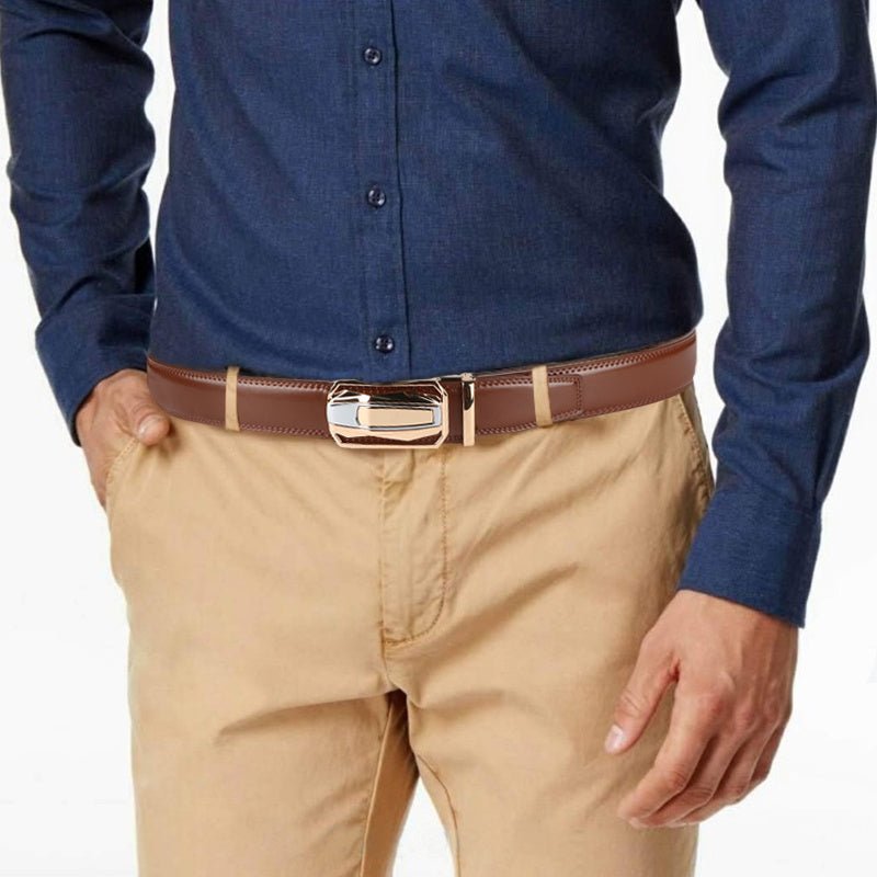 Genuine Leather 2pcs Ratchet Belt for Men - Adjustable Automatic Durable Alloy Buckle, High - Quality Leather Panel, Versatile Casual Business Style, Easy to Wear - Suitable for Any Occasion Valentine's Day - La Tienda Bella